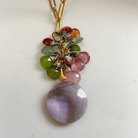 🥳Host pick 🥳Multi tourmaline amethyst- cluster chain/ earrings - Picture 1 of 14